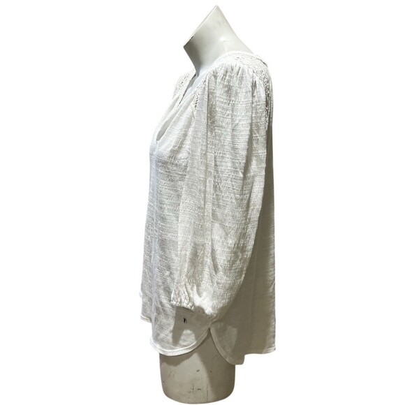 Max Studio Blouse Womens Size L Ivory Peasant V-Neck Tassel Tie Boho - Picture 4 of 7